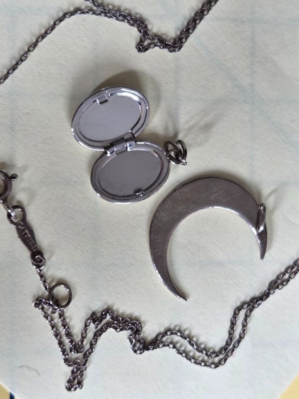 Catbird silver moon necklace and locket charm